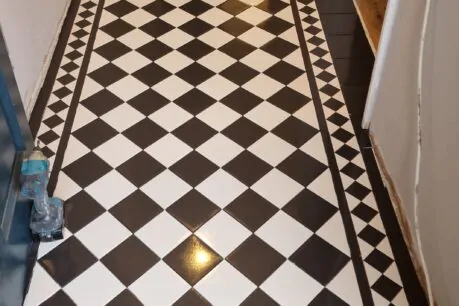 Black and white hallway tiles