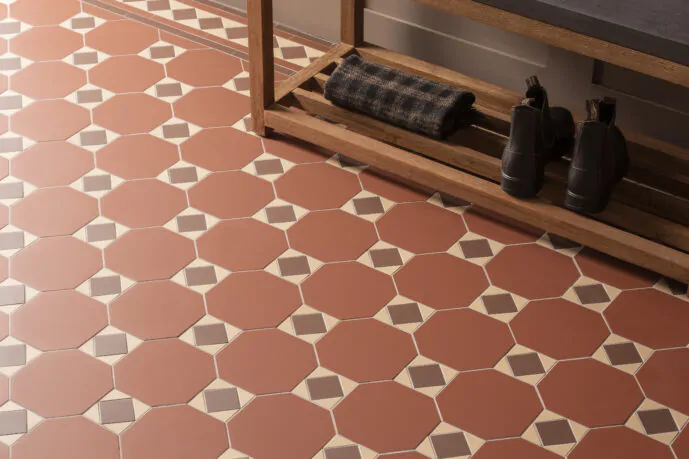 A red patterned hallway